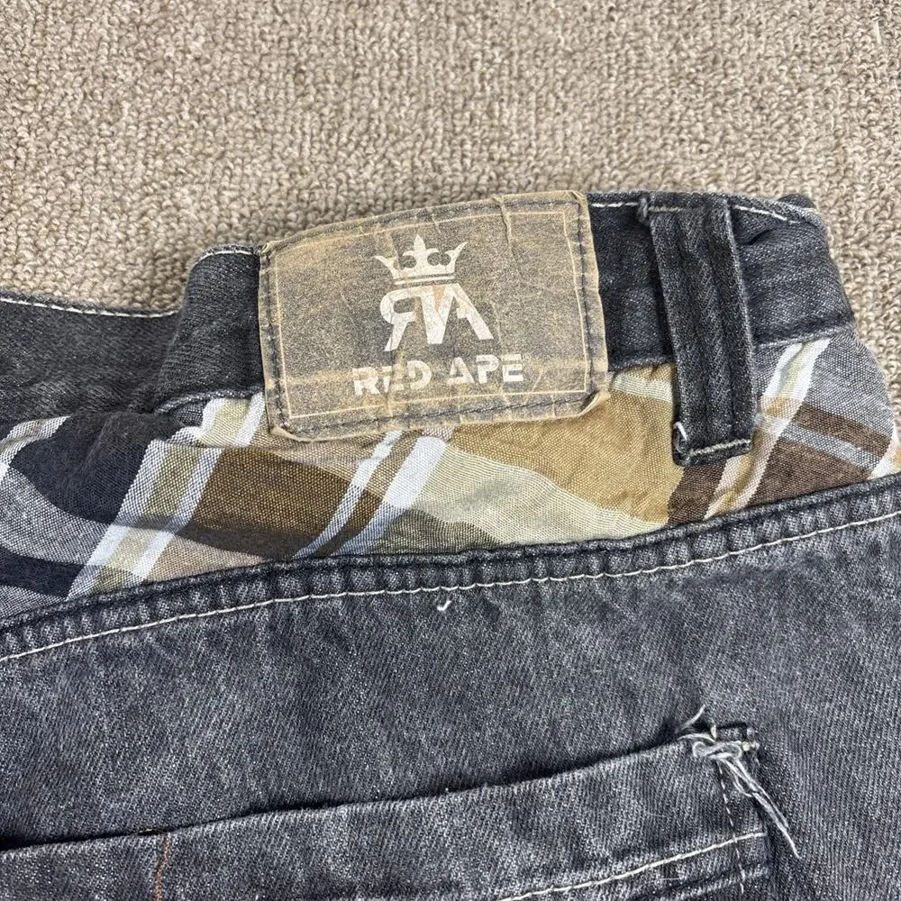 Y2K Men’s Red Ape Shorts Jorts Black Big & Tall Size 52 Denim Skate Baggy